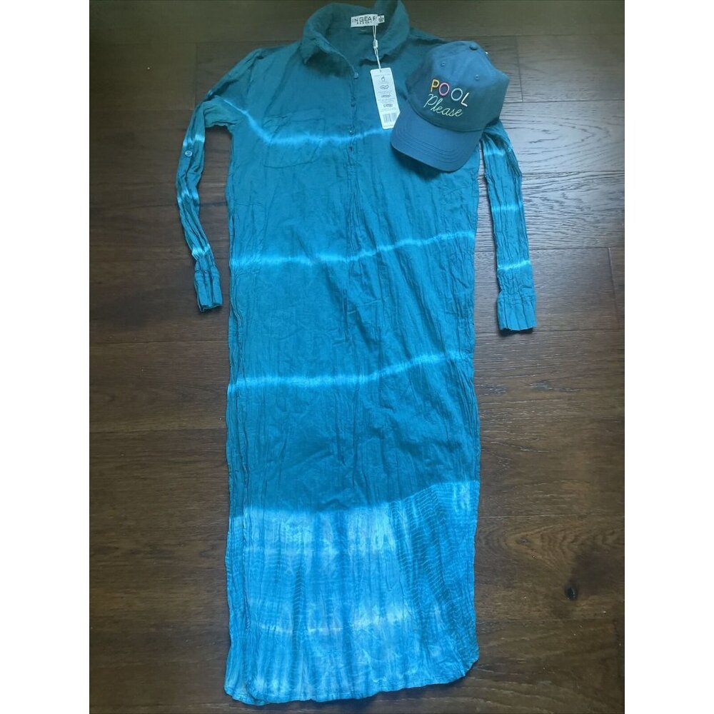 Ingear Resort Swim Cover Up Tie Dye Ombré + FREE “Pool Please” Hat Blue Small‎